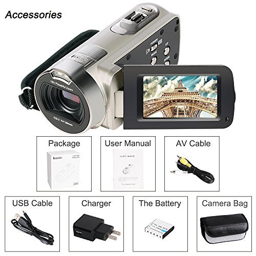 Camcorder, Besteker HD 1080P 24MP 16X Digital Zoom Video Camcorders with 270 Degree Rotation Screen