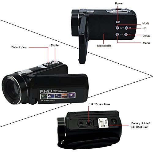 Camcorder Video Camera Full HD 1080P 24.0MP Digital Camera 18x Digital Zoom 2.7" LCD with Wide Angle Close-up Lens