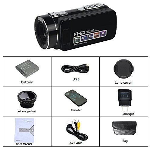 Camcorder Video Camera Full HD 1080P 24.0MP Digital Camera 18x Digital Zoom 2.7" LCD with Wide Angle Close-up Lens