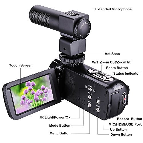 Camcorders, AnGeer HDV-301M 1080P 16X Digital Zoom 3 Inch Touch Screen Portable LCD Video Camcorder With Microphone