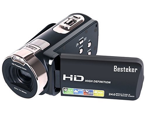 Camera Camcorders, Besteker HD 1080P 24 MP 16X Digital Zoom Video Camcorder with LCD and 270 Degree Rotation Screen