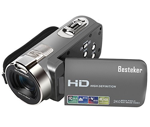 Camera Camcorders, Besteker HD 1080P 24MP 16X Digital Zoom Video Camcorder with 2.7" LCD and 270 Degree Rotation Screen(312P-Gun gray)