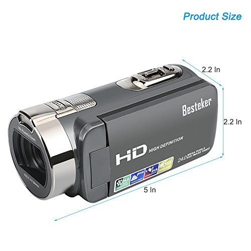 Camera Camcorders, Besteker HD 1080P 24MP 16X Digital Zoom Video Camcorder with 2.7" LCD and 270 Degree Rotation Screen(312P-Gun gray)