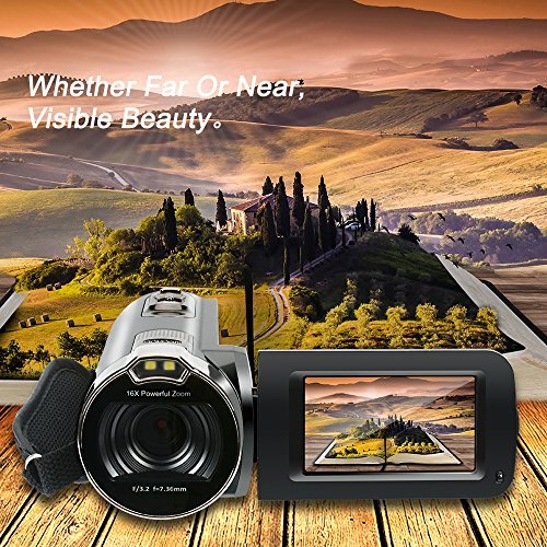 Camera Camcorders, Besteker HD 1080P 24MP 16X Digital Zoom Video Camcorder with 2.7" LCD and 270 Degree Rotation Screen(312P-Gun gray)