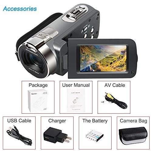 Camera Camcorders, Besteker HD 1080P 24MP 16X Digital Zoom Video Camcorder with 2.7" LCD and 270 Degree Rotation Screen(312P-Gun gray)