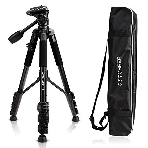 Camera Tripod, COOCHEER Alluminum Alloy Camera Stand 1/4" QR Plate for DSLR Camcorder Canon Sony Nikon Olympus Lumix Fujifilm Pentax K-1,With 3 Way Pan Head, 2 Bubble Level,57",Load up to 8.8lb