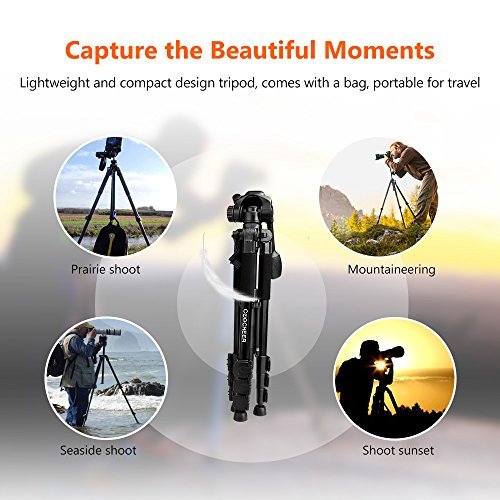 Camera Tripod, COOCHEER Alluminum Alloy Camera Stand 1/4" QR Plate for DSLR Camcorder Canon Sony Nikon Olympus Lumix Fujifilm Pentax K-1,With 3 Way Pan Head, 2 Bubble Level,57",Load up to 8.8lb