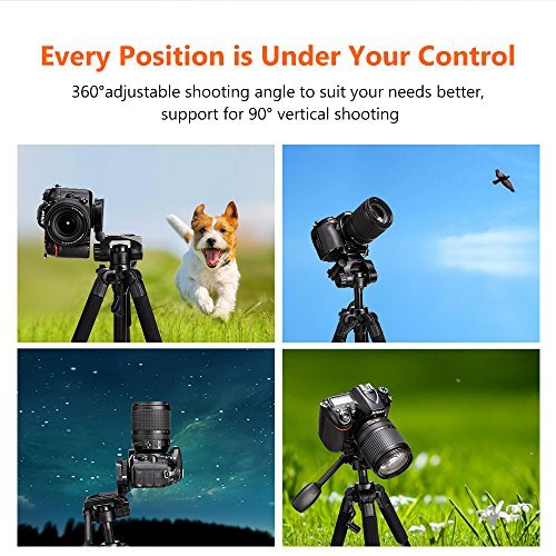 Camera Tripod, COOCHEER Alluminum Alloy Camera Stand 1/4" QR Plate for DSLR Camcorder Canon Sony Nikon Olympus Lumix Fujifilm Pentax K-1,With 3 Way Pan Head, 2 Bubble Level,57",Load up to 8.8lb