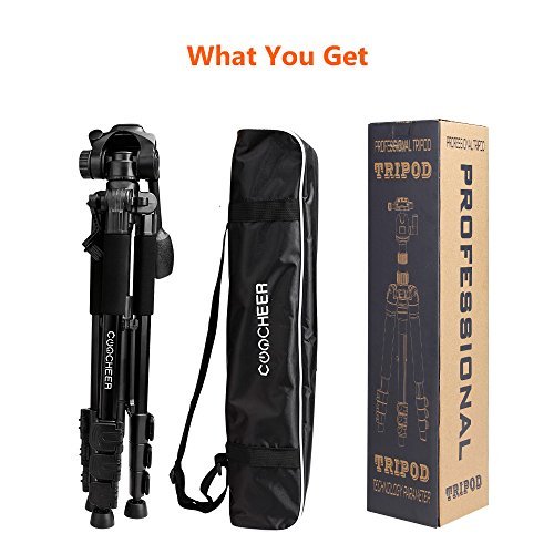 Camera Tripod, COOCHEER Alluminum Alloy Camera Stand 1/4" QR Plate for DSLR Camcorder Canon Sony Nikon Olympus Lumix Fujifilm Pentax K-1,With 3 Way Pan Head, 2 Bubble Level,57",Load up to 8.8lb