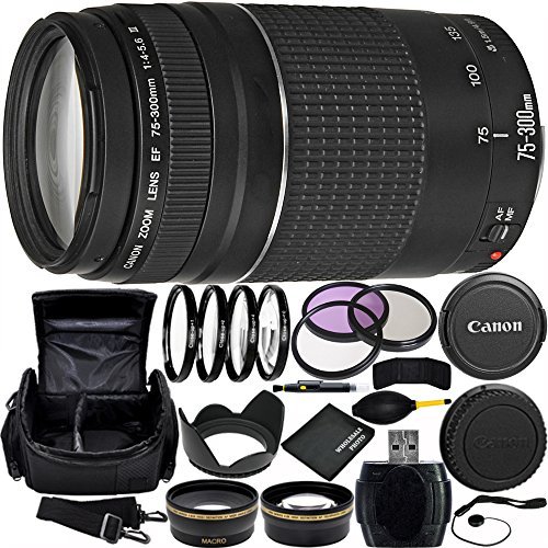 Canon EF 75-300mm f/4-5.6 III Lens Bundle with Manufacturer Accessories & Accessory Kit for EOS 7D Mark II, 7D, 80D, 70D, 60D, 50D, 40D, 30D, 20D, Rebel T6s, T6i, T5i, T4i, SL1, T3i, T6, T5, T3, T2i