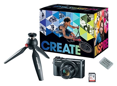 Canon PowerShot G7X Mark II Video Creator Kit - w/ Manfrotto PIXI MINI Tripod, SanDisk 32GB SD Card, and extra Canon Battery Pack