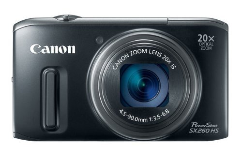 Canon PowerShot SX260 HS 12.1 MP CMOS Digital Camera with 20x Image Stabilized Zoom 25mm Wide-Angle Lens and 1080p Full-HD Video (Black) (OLD MODEL)