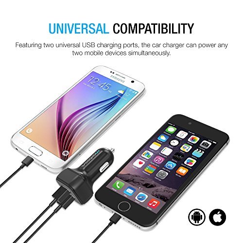 Car Charger, Maxboost 4.8A/24W 2 USB Smart Port Car Charger [Black] for iPhone 7 6S Plus 6 Plus 6 5SE 5S 5 5C, Samsung Galaxy S8 S7 S6 Edge, Note 8 4 S5,LG G6 G5 G4,HTC,Nexus 5X 6P,iPad Pro Portable