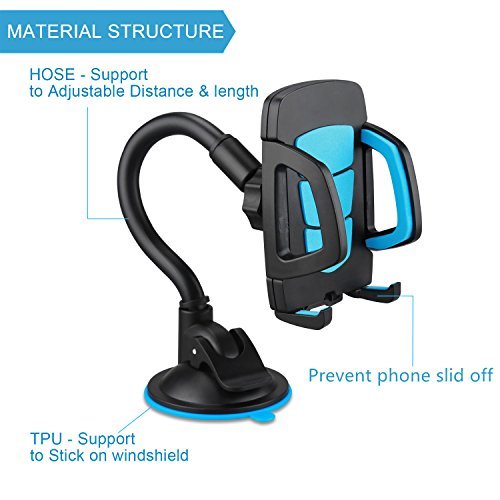 Car Holder Universal Windshield Cell Phone Holder Cradle Flexible 360 Rotating Car Mount for almost Smartphone - iPhone 7 7Plus Galaxy S7 S7Edge LG HTC up to 7 inches Device - Blue
