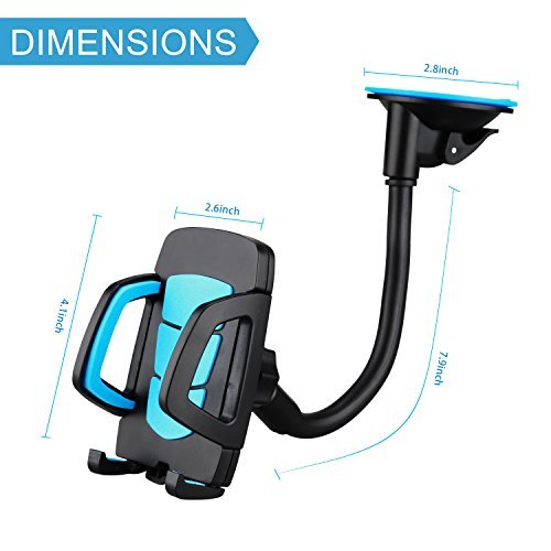 Car Holder Universal Windshield Cell Phone Holder Cradle Flexible 360 Rotating Car Mount for almost Smartphone - iPhone 7 7Plus Galaxy S7 S7Edge LG HTC up to 7 inches Device - Blue