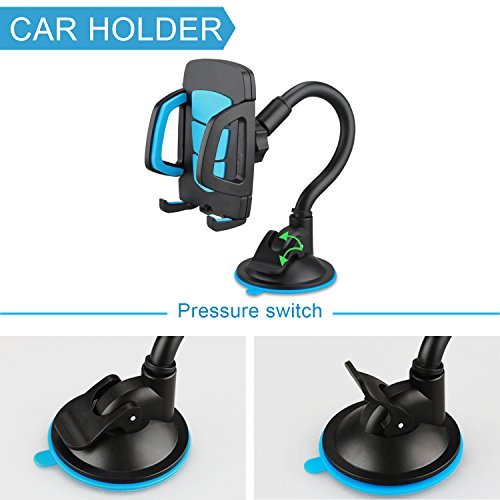 Car Holder Universal Windshield Cell Phone Holder Cradle Flexible 360 Rotating Car Mount for almost Smartphone - iPhone 7 7Plus Galaxy S7 S7Edge LG HTC up to 7 inches Device - Blue