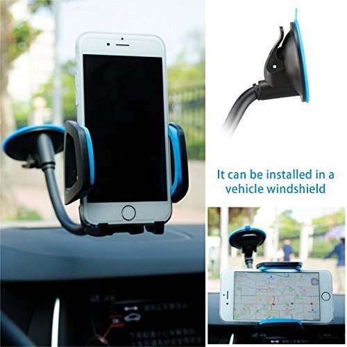Car Holder Universal Windshield Cell Phone Holder Cradle Flexible 360 Rotating Car Mount for almost Smartphone - iPhone 7 7Plus Galaxy S7 S7Edge LG HTC up to 7 inches Device - Blue