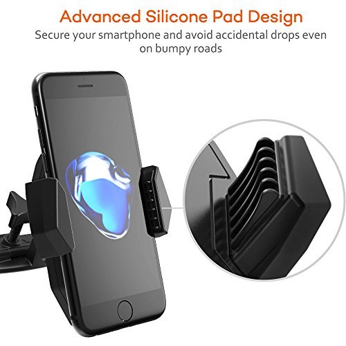 Car Phone Mount for CD Player Slot, TaoTronics Phone Holder for Car, CD Slot Phone Mount, CD Player Phone Mount, Smartphone Holder with Silicone Pad Clip, One-Click Release Button