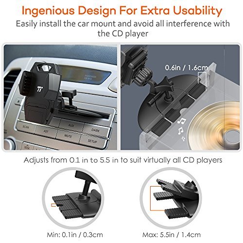 Car Phone Mount for CD Player Slot, TaoTronics Phone Holder for Car, CD Slot Phone Mount, CD Player Phone Mount, Smartphone Holder with Silicone Pad Clip, One-Click Release Button