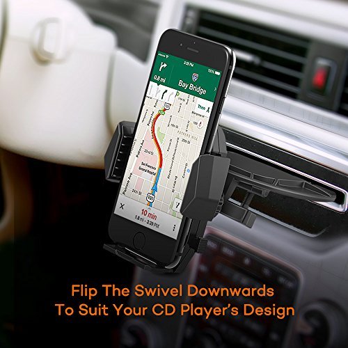 Car Phone Mount for CD Player Slot, TaoTronics Phone Holder for Car, CD Slot Phone Mount, CD Player Phone Mount, Smartphone Holder with Silicone Pad Clip, One-Click Release Button