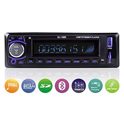 Car Stereo Receiver (with Bluetooth/USB/SD/AUX/FM), Single Din Version, Car Radio, MP3 Player, Wireless Remote Control Included by Scharkspark