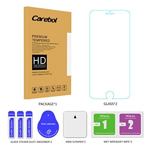 Carebol Clear Premium Tempered Glass Screen Protector for iPhone 7(4.7 inch),[Anti-scratch][High Definition][Anti-fingerprint][Bubble-free](Pack of 2)