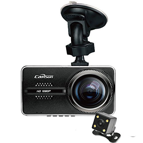 Carsun V3 Car Dual-Lens Ultrathin 4" Screen Dash Cam,Novatek NT96655, 170°+ 110°Angle, front&rear recording, WDR Super Night Vision, Full HD 1080P, G-sensor, Parking Guard ,Dash Cam Front And Rear