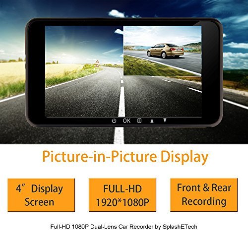 Carsun V3 Car Dual-Lens Ultrathin 4" Screen Dash Cam,Novatek NT96655, 170°+ 110°Angle, front&rear recording, WDR Super Night Vision, Full HD 1080P, G-sensor, Parking Guard ,Dash Cam Front And Rear