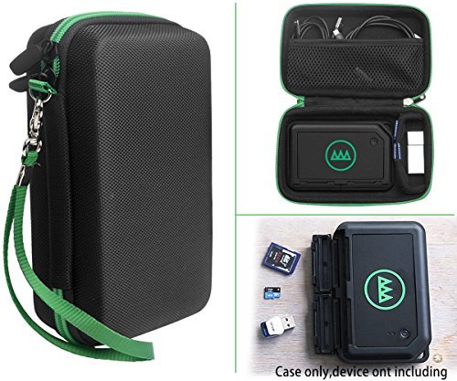 CaseSack Designed Protection Case for GNARBOX Portable Backup and Editing System, Pocket for HD/ Micro SD Cards, Mesh pocket for Cable, USB & other accessories, Black with Green Zip & Wrist Strap