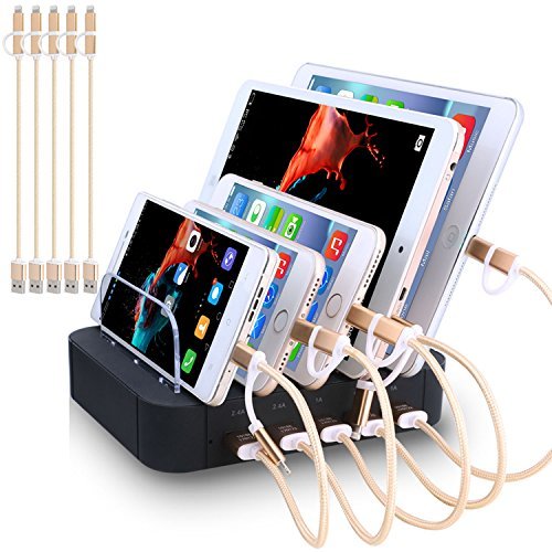 Charging Station 5 Port Usb Charger Quick Charge Charging Dock, Cell Phone Charger Multi Port Usb Desktop Charging Station for Multiple Devices, Multi Device Charging Station for iphone, ipad, Tablet