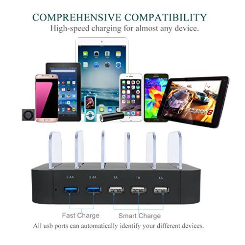 Charging Station 5 Port Usb Charger Quick Charge Charging Dock, Cell Phone Charger Multi Port Usb Desktop Charging Station for Multiple Devices, Multi Device Charging Station for iphone, ipad, Tablet