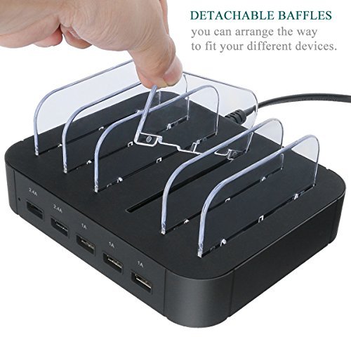 Charging Station 5 Port Usb Charger Quick Charge Charging Dock, Cell Phone Charger Multi Port Usb Desktop Charging Station for Multiple Devices, Multi Device Charging Station for iphone, ipad, Tablet