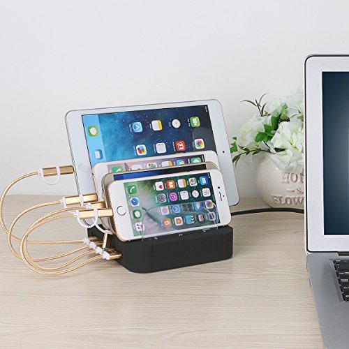 Charging Station 5 Port Usb Charger Quick Charge Charging Dock, Cell Phone Charger Multi Port Usb Desktop Charging Station for Multiple Devices, Multi Device Charging Station for iphone, ipad, Tablet