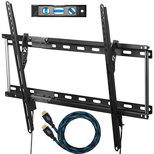 Cheetah APTMM2B TV Wall Mount for 20-75" TVs up to VESA 600 and 165lbs, and fits 16” And 24” Wall Studs, and includes a Tilt TV Bracket, a 10' Twisted Veins HDMI Cable and a 6" 3-Axis Magnetic Bubble Level