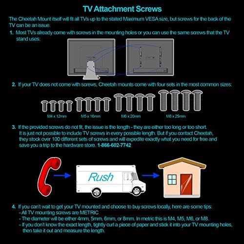 Cheetah APTMM2B TV Wall Mount for 20-75" TVs up to VESA 600 and 165lbs, and fits 16” And 24” Wall Studs, and includes a Tilt TV Bracket, a 10' Twisted Veins HDMI Cable and a 6" 3-Axis Magnetic Bubble Level