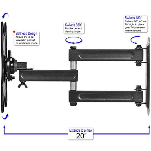 Cheetah Mounts ALAMLB Articulating Arm (20" Extension) TV Wall Mount Bracket for 20-55" TVs up to VESA 400 and 66lbs, Including a Twisted Veins 10' Cable and a 6" 3-axis Magnetic Bubble Level