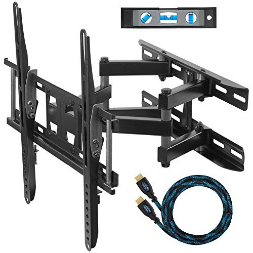 Cheetah Mounts APDAM3B Dual Articulating Arm TV Wall Mount Bracket for 20-65” TVs up to VESA 400 and 115lbs, Mounts to Two 16" studs and includes a Twisted Veins 10’ HDMI Cable and a 6” 3-Axis Magnetic Bubble Level