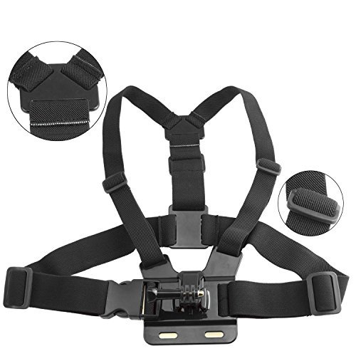 Chest Mount Harness for Gopro Hero 5, Black, Session, Hero 4, Session, Black, Silver, Hero+ LCD, 3+, 3, 2, 1 – Fully Adjustable Chest Strap - Also Includes J-Hook / Thumbscrew / Storage Bag