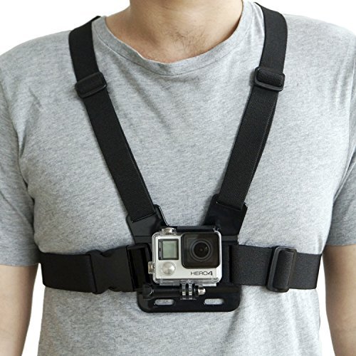 Chest Mount Harness for Gopro Hero 5, Black, Session, Hero 4, Session, Black, Silver, Hero+ LCD, 3+, 3, 2, 1 – Fully Adjustable Chest Strap - Also Includes J-Hook / Thumbscrew / Storage Bag