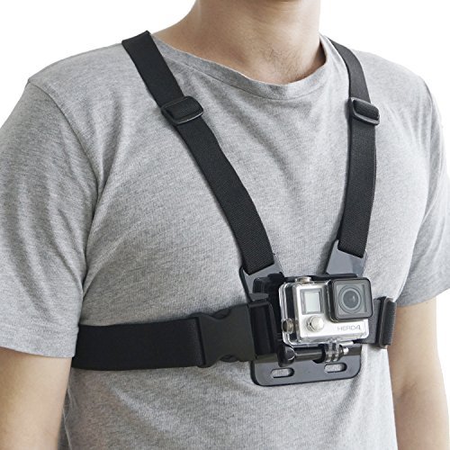 Chest Mount Harness for Gopro Hero 5, Black, Session, Hero 4, Session, Black, Silver, Hero+ LCD, 3+, 3, 2, 1 – Fully Adjustable Chest Strap - Also Includes J-Hook / Thumbscrew / Storage Bag