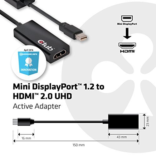 Club 3D, CAC-1170, Active Mini DisplayPort to HDMI 2.0 Adapter (Supports displays up to 4k / UHD / 3840x2160@60Hz) VESA certified