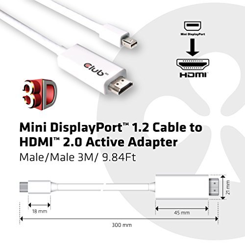 Club3D CAC-1173 Mini DisplayPort 1.2 Cable to HDMI 2.0 Active Adapter, White 3M/9.84'