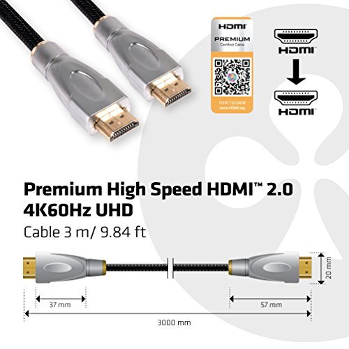 Club3D HDMI Premium Certified 2.0 High Speed 4K/60Hz UHD Cable (CAC-1310) 30AWG 3 meter/ 9.84ft.