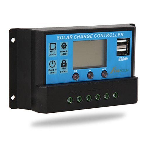 CoZroom LCD Solar Charge Controller/Regulator with Intelligent Dual USB Port, 20A 12V/24V