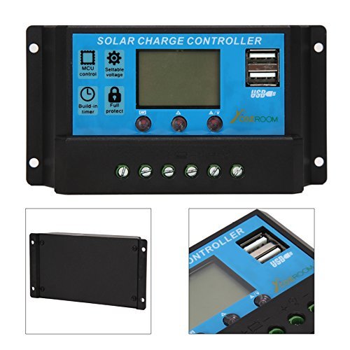 CoZroom LCD Solar Charge Controller/Regulator with Intelligent Dual USB Port, 20A 12V/24V