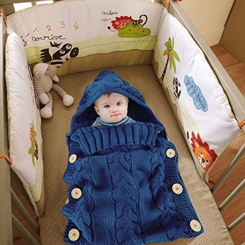 Colorful Newborn Baby Wrap Swaddle Blanket, Oenbopo Baby Kids Toddler Knit Blanket Swaddle Sleeping Bag Sleep Sack Stroller Wrap for 0-12 Month Baby (Blue) 