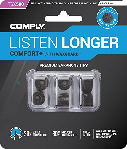 Comply Foam Premium Earphone Tips - Comfort Plus Tsx-500 (Black, 3 Pair, Medium)