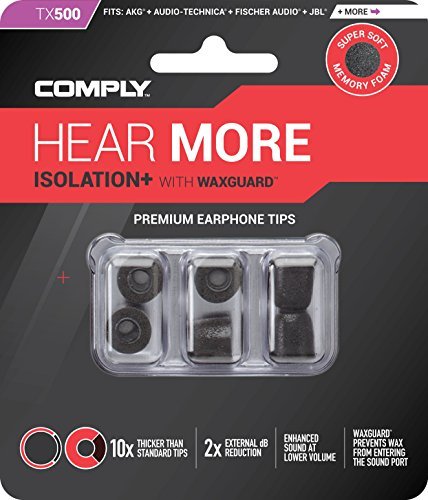 Comply Foam Premium Earphone Tips - Isolation Plus Tx-500 (Black, 3 Pairs, Medium)