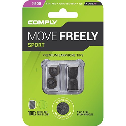 Comply Premium Replacement Foam Earphone Earbud Tips - Sport S-500 (Medium, Black, 2-pair)