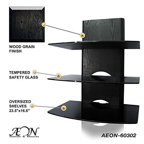 Component Shelf Mount with wood grain and three large glass shelves AEON-60302